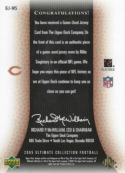 2005 Upper Deck Ultimate Collection - Game Jersey Gold #GJ-MS Mike Singletary Back