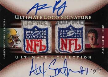 2005 Upper Deck Ultimate Collection - Game Jersey Logo Dual Autographs #DALP-RS Aaron Rodgers / Alex Smith Front