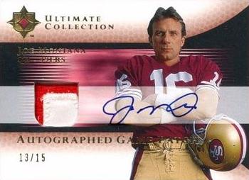 2005 Upper Deck Ultimate Collection - Game Jersey Patches Autographs #AJP-JM Joe Montana Front