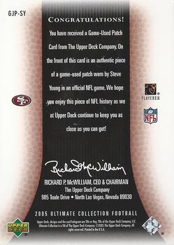 2005 Upper Deck Ultimate Collection - Game Jersey Patches Platinum #GJP-SY Steve Young Back