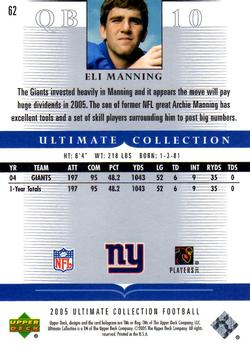2005 Upper Deck Ultimate Collection - Gold #62 Eli Manning Back
