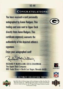 2005 Upper Deck Ultimate Collection - Ultimate Signatures #US-AR Aaron Rodgers Back