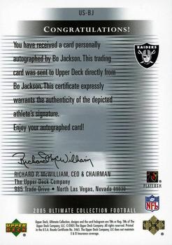 2005 Upper Deck Ultimate Collection - Ultimate Signatures #US-BJ Bo Jackson Back