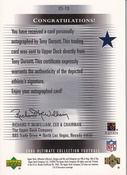 2005 Upper Deck Ultimate Collection - Ultimate Signatures #US-TD Tony Dorsett Back