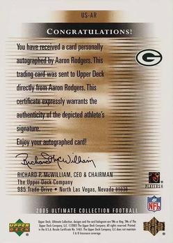 2005 Upper Deck Ultimate Collection - Ultimate Signatures Gold #US-AR Aaron Rodgers Back