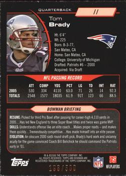 2006 Bowman - Blue #11 Tom Brady Back