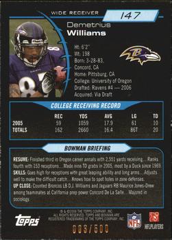 2006 Bowman - Blue #147 Demetrius Williams Back