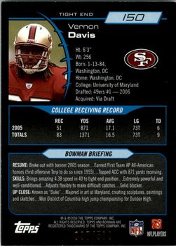 2006 Bowman - Blue #150 Vernon Davis Back
