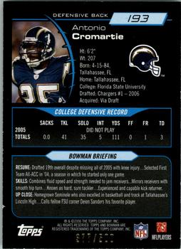 2006 Bowman - Blue #193 Antonio Cromartie Back