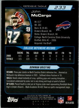2006 Bowman - Blue #233 John McCargo Back