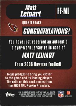 2006 Bowman - Fabric of the Future #FF-ML Matt Leinart Back