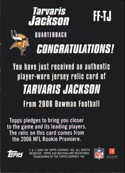 2006 Bowman - Fabric of the Future #FF-TJ Tarvaris Jackson Back