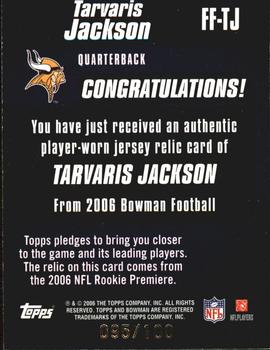 2006 Bowman - Fabric of the Future Gold #FF-TJ Tarvaris Jackson Back