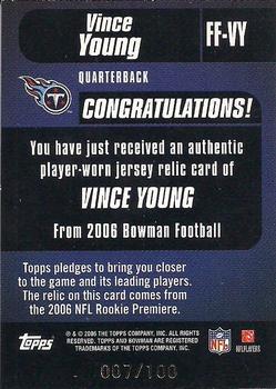 2006 Bowman - Fabric of the Future Gold #FF-VY Vince Young Back