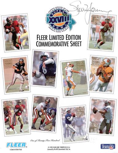1994 Fleer Super Bowl XXVIII Limited Edition Commemorative Sheet #NNO Steve Young / Michael Irvin Front
