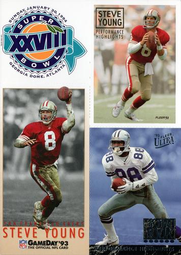 1994 Fleer Super Bowl XXVIII Promo Sheet #NNO Steve Young / Michael Irvin Front