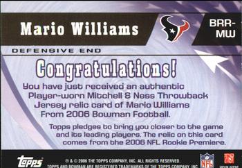 2006 Bowman - Rookie Rewind Jerseys #BRR-MW Mario Williams Back