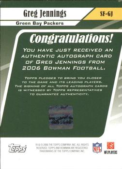 2006 Bowman - Signs of the Future #SF-GJ Greg Jennings Back