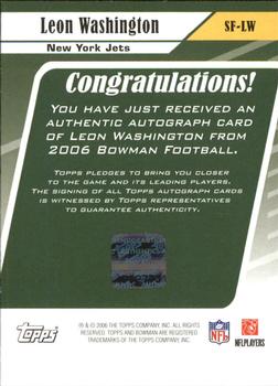 2006 Bowman - Signs of the Future #SF-LW Leon Washington Back