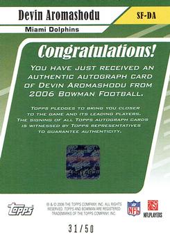 2006 Bowman - Signs of the Future Gold #SF-DA Devin Aromashodu Back