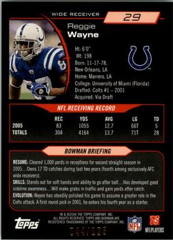 2006 Bowman - White #29 Reggie Wayne Back