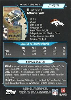 2006 Bowman Chrome - Rookie Autographs #253 Brandon Marshall Back
