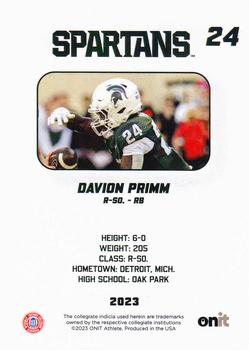 2023 ONIT Athlete Michigan State Spartans #NNO Davion Primm Back