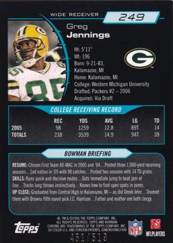 2006 Bowman Chrome - Uncirculated Rookies #249 Greg Jennings Back