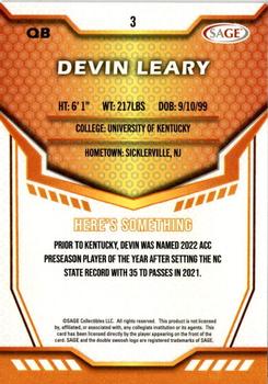 2024 SAGE HIT - Silver #3 Devin Leary Back