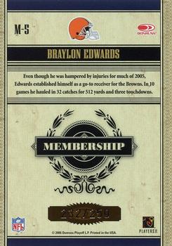 2006 Donruss Classics - Membership Silver #M-5 Braylon Edwards Back
