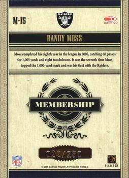 2006 Donruss Classics - Membership Silver #M-15 Randy Moss Back