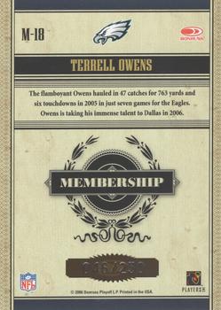2006 Donruss Classics - Membership Silver #M-18 Terrell Owens Back