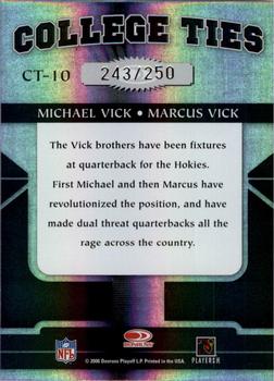 2006 Donruss Elite - College Ties Black #CT-10 Michael Vick / Marcus Vick Back