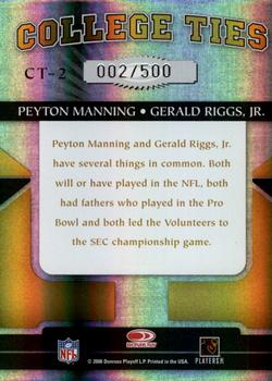 2006 Donruss Elite - College Ties Gold #CT-2 Peyton Manning / Gerald Riggs Jr. Back