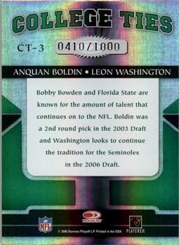 2006 Donruss Elite - College Ties Green #CT-3 Anquan Boldin / Leon Washington Back