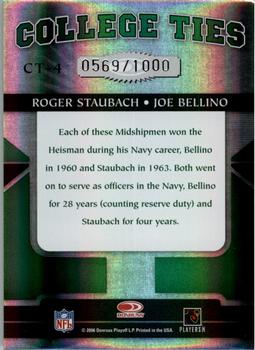 2006 Donruss Elite - College Ties Green #CT-4 Roger Staubach / Joe Bellino Back