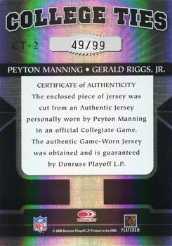 2006 Donruss Elite - College Ties Jerseys Prime #CT-2 Peyton Manning / Gerald Riggs Jr. Back