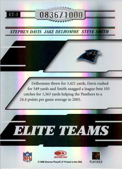 2006 Donruss Elite - Elite Teams Black #ET-3 Stephen Davis / Jake Delhomme / Steve Smith Back