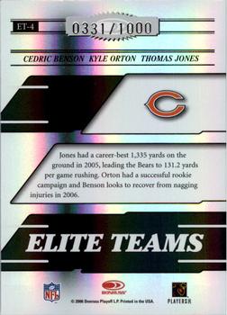2006 Donruss Elite - Elite Teams Black #ET-4 Cedric Benson / Kyle Orton / Thomas Jones Back