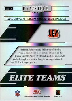 2006 Donruss Elite - Elite Teams Black #ET-5 Chad Johnson / Carson Palmer / Rudi Johnson Back