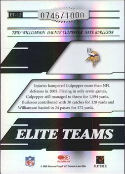 2006 Donruss Elite - Elite Teams Black #ET-12 Troy Williamson / Daunte Culpepper / Nate Burleson Back