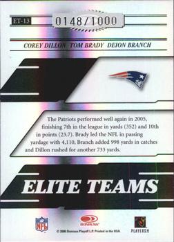 2006 Donruss Elite - Elite Teams Black #ET-13 Corey Dillon / Tom Brady / Deion Branch Back