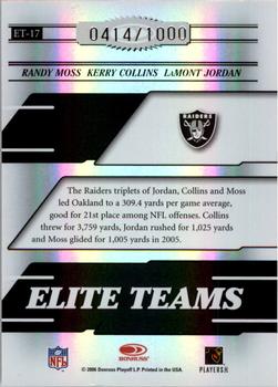 2006 Donruss Elite - Elite Teams Black #ET-17 Randy Moss / Kerry Collins / LaMont Jordan Back