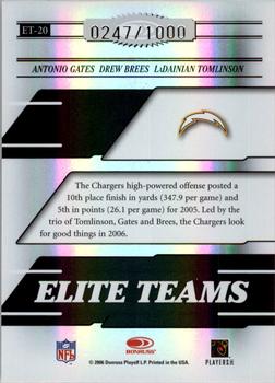 2006 Donruss Elite - Elite Teams Black #ET-20 Antonio Gates / Drew Brees / LaDainian Tomlinson Back