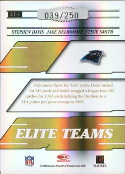 2006 Donruss Elite - Elite Teams Gold #ET-3 Stephen Davis / Jake Delhomme / Steve Smith Back