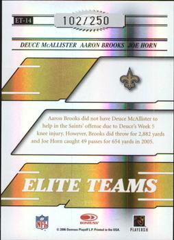 2006 Donruss Elite - Elite Teams Gold #ET-14 Deuce McAllister / Aaron Brooks / Joe Horn Back