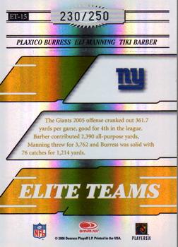 2006 Donruss Elite - Elite Teams Gold #ET-15 Plaxico Burress / Eli Manning / Tiki Barber Back