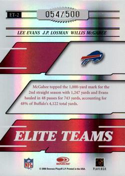 2006 Donruss Elite - Elite Teams Red #ET-2 Lee Evans / J.P. Losman / Willis McGahee Back