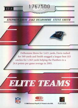 2006 Donruss Elite - Elite Teams Red #ET-3 Stephen Davis / Jake Delhomme / Steve Smith Back