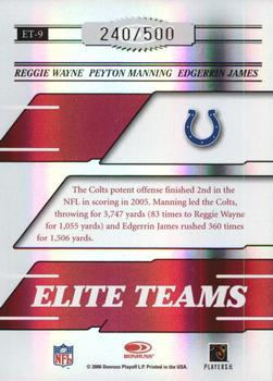 2006 Donruss Elite - Elite Teams Red #ET-9 Reggie Wayne / Peyton Manning / Edgerrin James Back